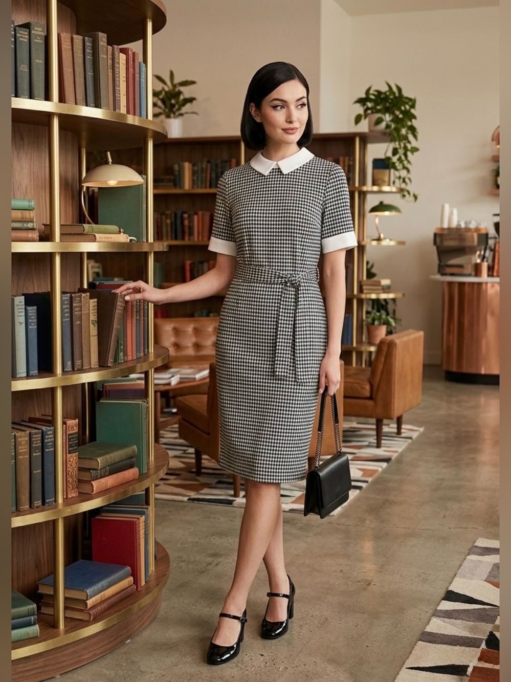 Shelby & Palmer Vintage  Y2K Retro Mod Black & White Houndstooth Dress Size 10